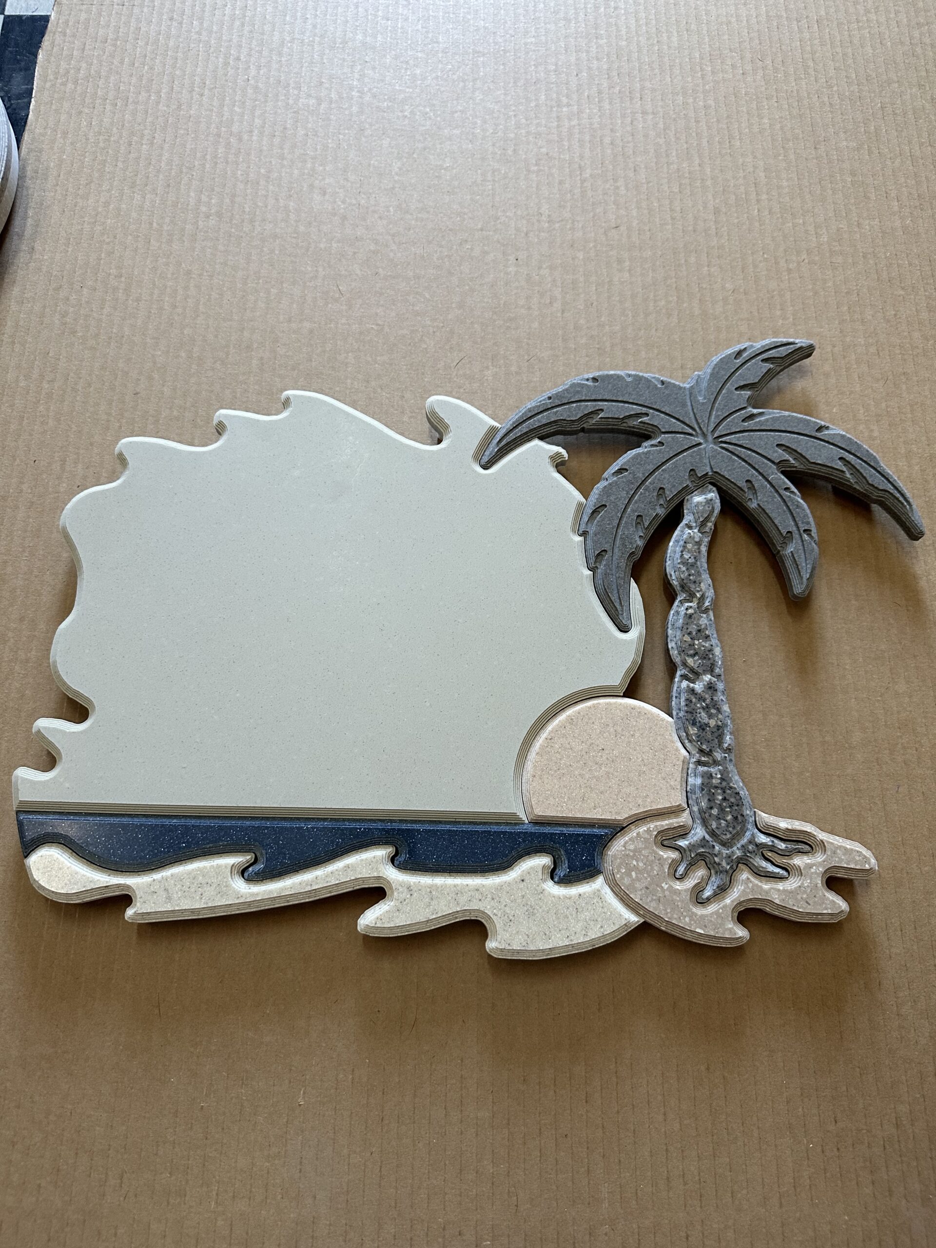 Address Number Plaque with Palm Tree and Water. Wave Style