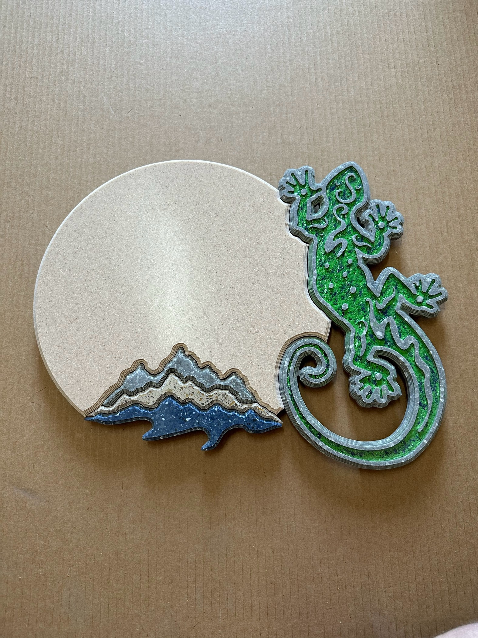 Address Number Plaque with Green Gecko and Mountains