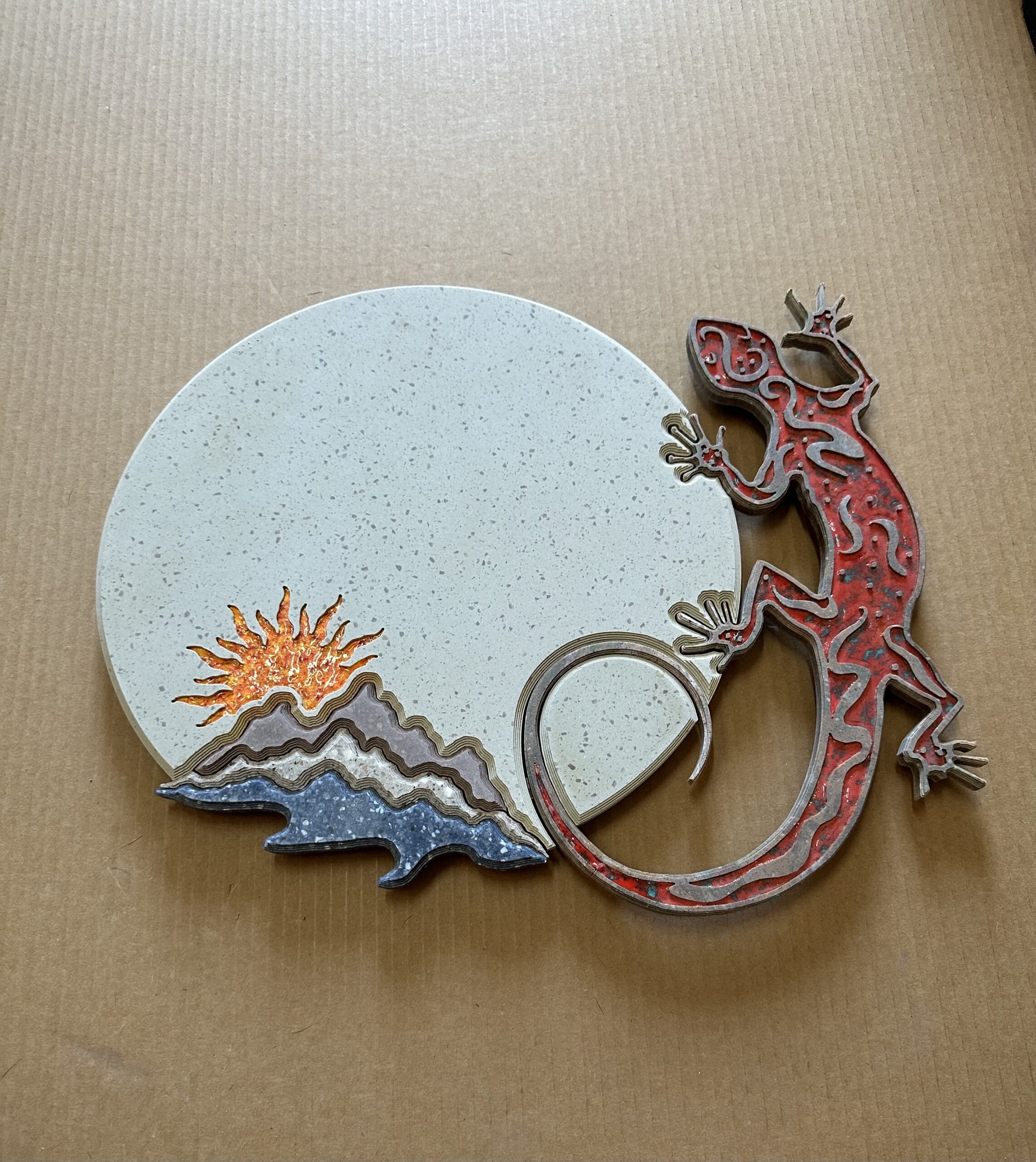 Address Number Plaque with Red Gecko and Mountains